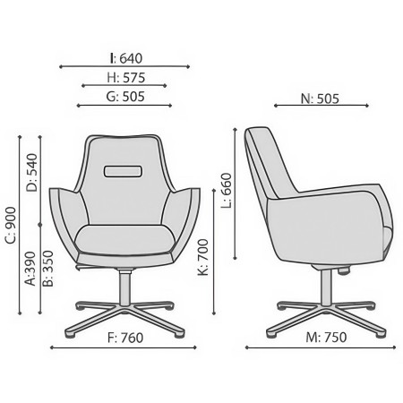 Dimensions du fauteuil Umm avec vues face et profil – Umm