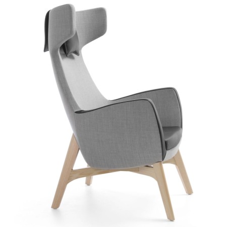 Fauteuil Umm gris avec pieds bois, vue latérale gauche – Umm