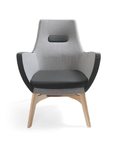 Fauteuil Umm gris avec pieds bois, vue de face – Umm