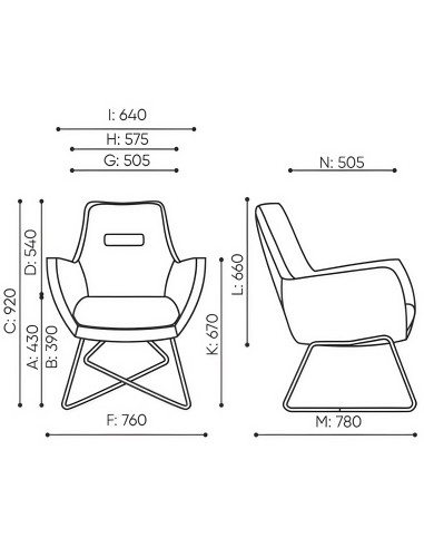 Dimensions du fauteuil Umm avec vues face et profil – Umm