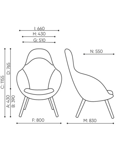 Plan technique du fauteuil Vieni avec repose-pieds – Vieni