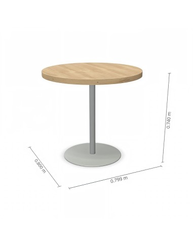 Dimensions table rond plateau en bois clair et piétement en aluminium