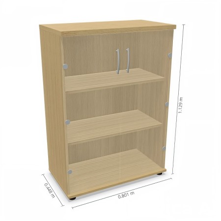 Dimensions vitrine en bois clair avec portes en verre