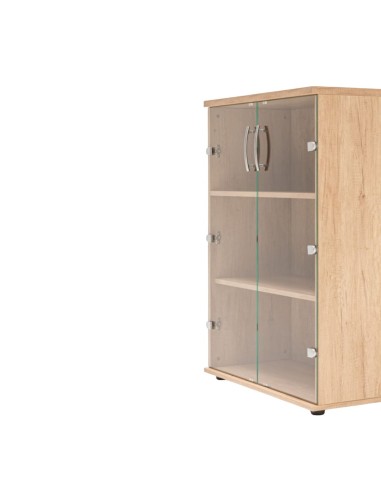 Vitrine à portes battantes en verre vue de côté