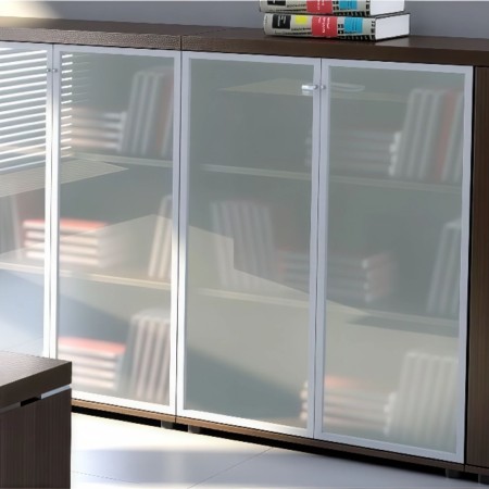 Vitrine à portes battantes en verre avec livres rangés à l'intérieur