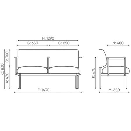 Canapé modulaire avec accoudoirs bois - Fora Care 2
