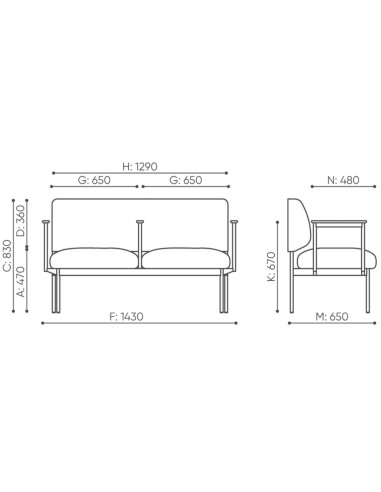 Dimensions canapé modulaire avec accoudoirs bois - Fora Care