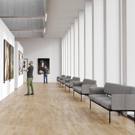 Banquettes Fora Care alignées dans un grand hall lumineux – Fora Care