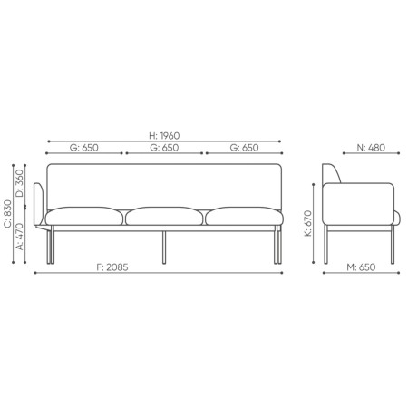 Dimensions de la banquette Fora Care avec tablette intégrée – Fora Care