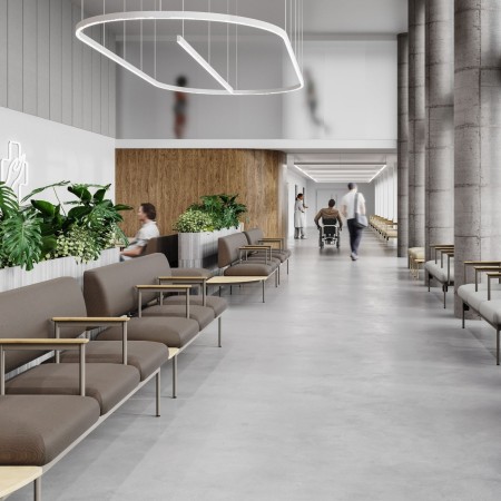 Banquette Fora Care alignée dans un couloir lumineux – Fora Care