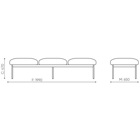Dimensions de la banquette Fora Care trois places – Fora Care