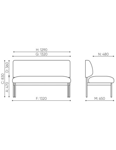 Dimensions du canapé deux places Fora Care sans accoudoirs – Fora Care