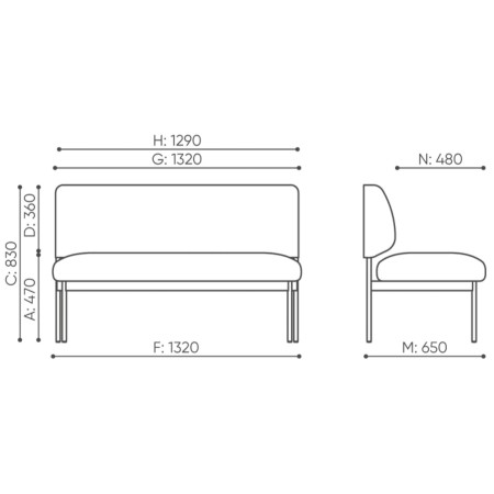 Canapé d’attente avec accoudoirs bois – Fora Care 2