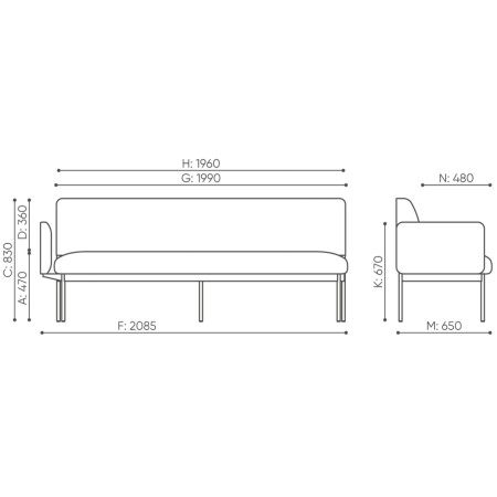 Dimensions du canapé modulaire Fora Care avec extension d’angle – Fora Care