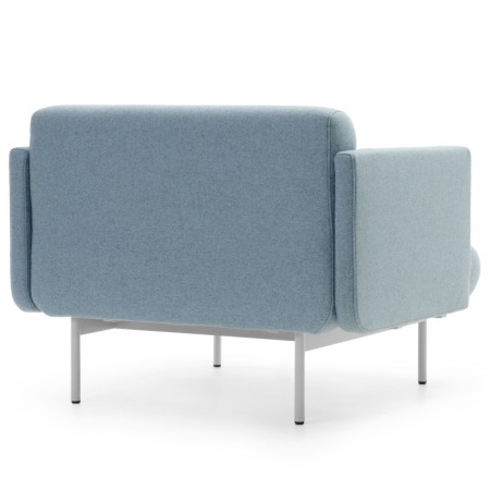 Vue arrière du fauteuil Fora bleu clair sur pieds métal - Fora