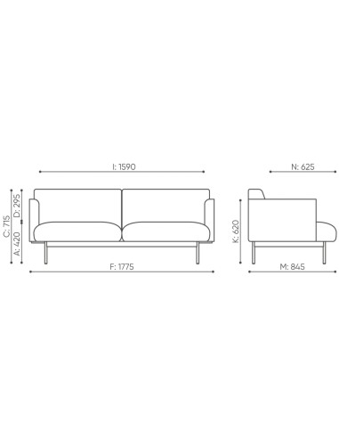 Dimensions du canapé modulaire Fora avec mesures - Fora