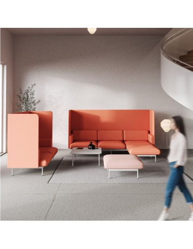 Espace lounge lumineux avec modules acoustiques Fora rouges - Fora