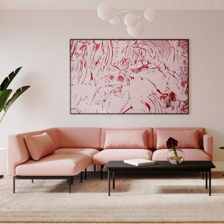Espace élégant avec banquette acoustique rose et décoration murale - Fora
