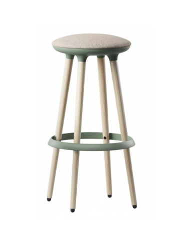 Tabouret Cannie 79 cm avec assise ronde et piètement bois naturel, vue de face – Cannie