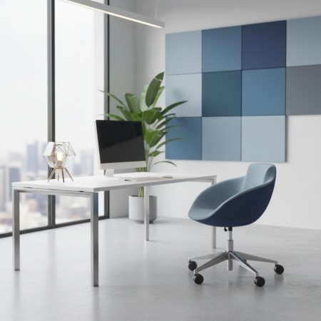 Chaise Tula avec assise tissu gris bleu et base 5 branches à roulettes – Tula 2