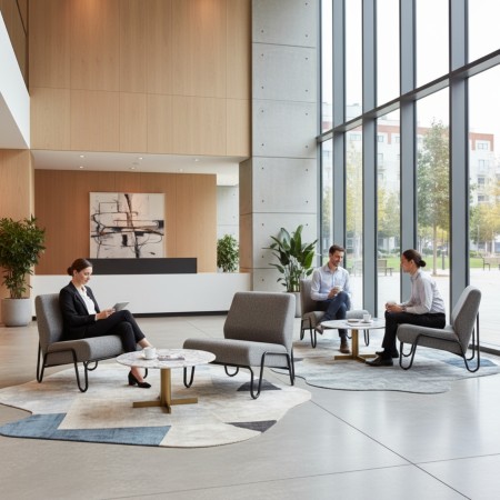 Fauteuil Clip en tissu gris, vue de trois quarts avant – Clip 2