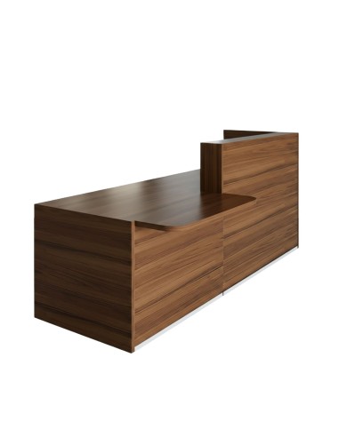 Banque d'accueil en bois foncé avec côté plus bas