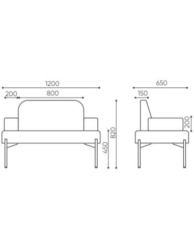 Dimensions vue inclinée fauteuil moderne tissu gris clair - Leaf Pod
