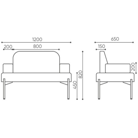 Dimensions vue inclinée fauteuil moderne tissu gris clair - Leaf Pod
