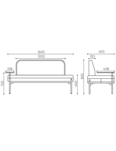 Dimensions vue en biais du fauteuil gris clair contemporain - Leaf Pod