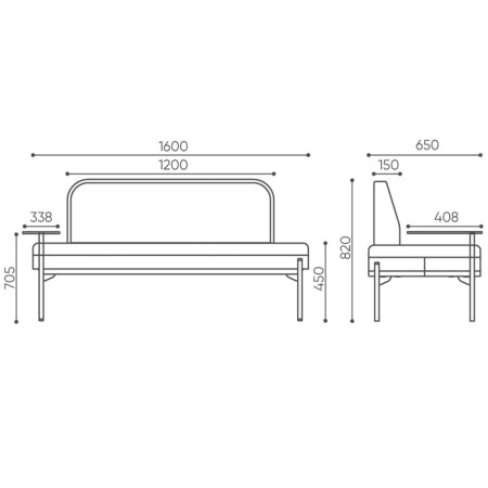 Dimensions vue en biais du fauteuil gris clair contemporain - Leaf Pod