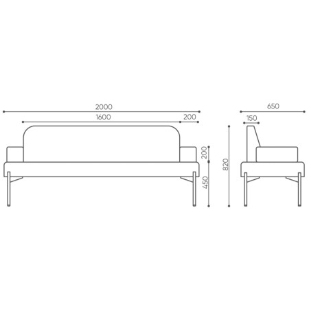 Dimensions assise épaisse et arrondie sur pieds noirs - Leaf Pod