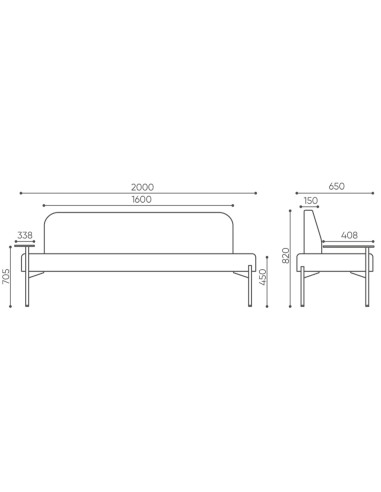 Dimensions vue inclinée fauteuil rembourré compact moderne - Leaf Pod