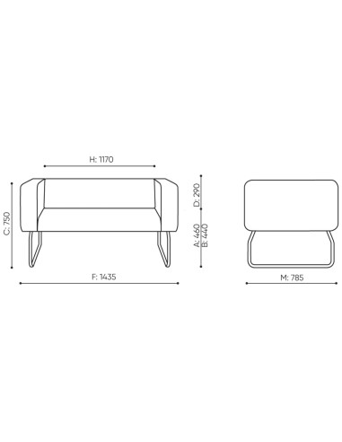 Dimensions canapé compact et élégant en métal - Legvan