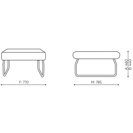 Dimensions du pouf Legvan avec base en métal fin - Legvan