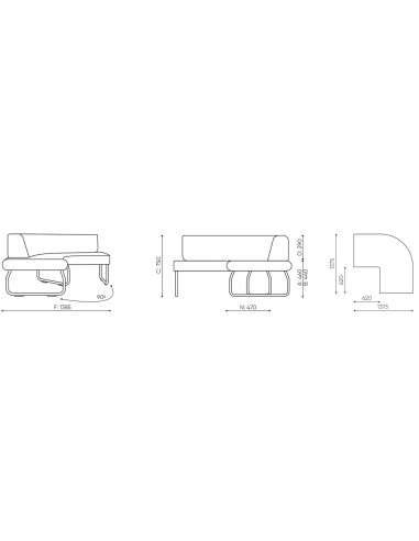 Dimensions du fauteuil Legvan avec différentes vues - Legvan