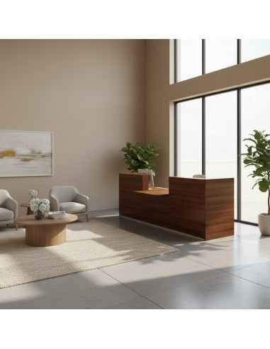 Meuble de réception avec accès PMR au centre en bois foncé