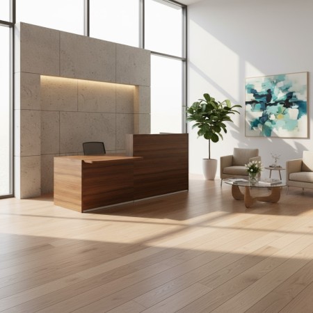 Banque d'accueil en bois foncé avec côté plus bas 2