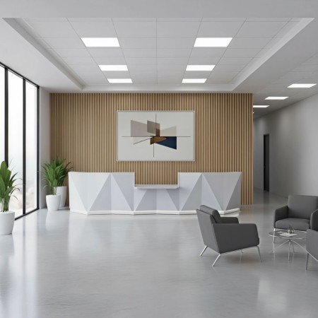 Meuble de réception gris dans espace d'attente