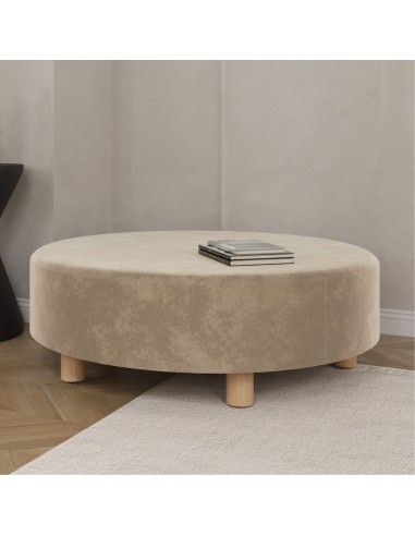 Canapé Nubi rond bas, revêtement tissu beige, piétement bois - Nubi