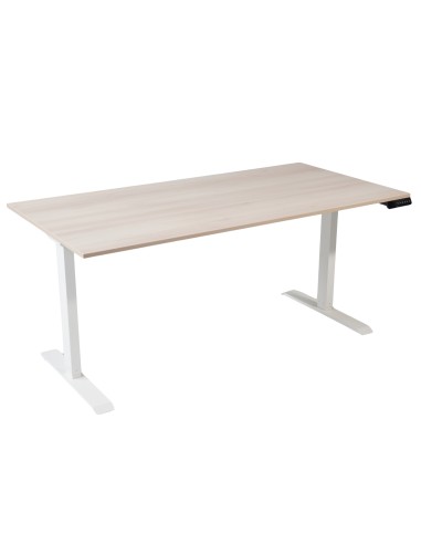 Bureau assis-debout Start-UP coloris plateau acacia et piètement blanc