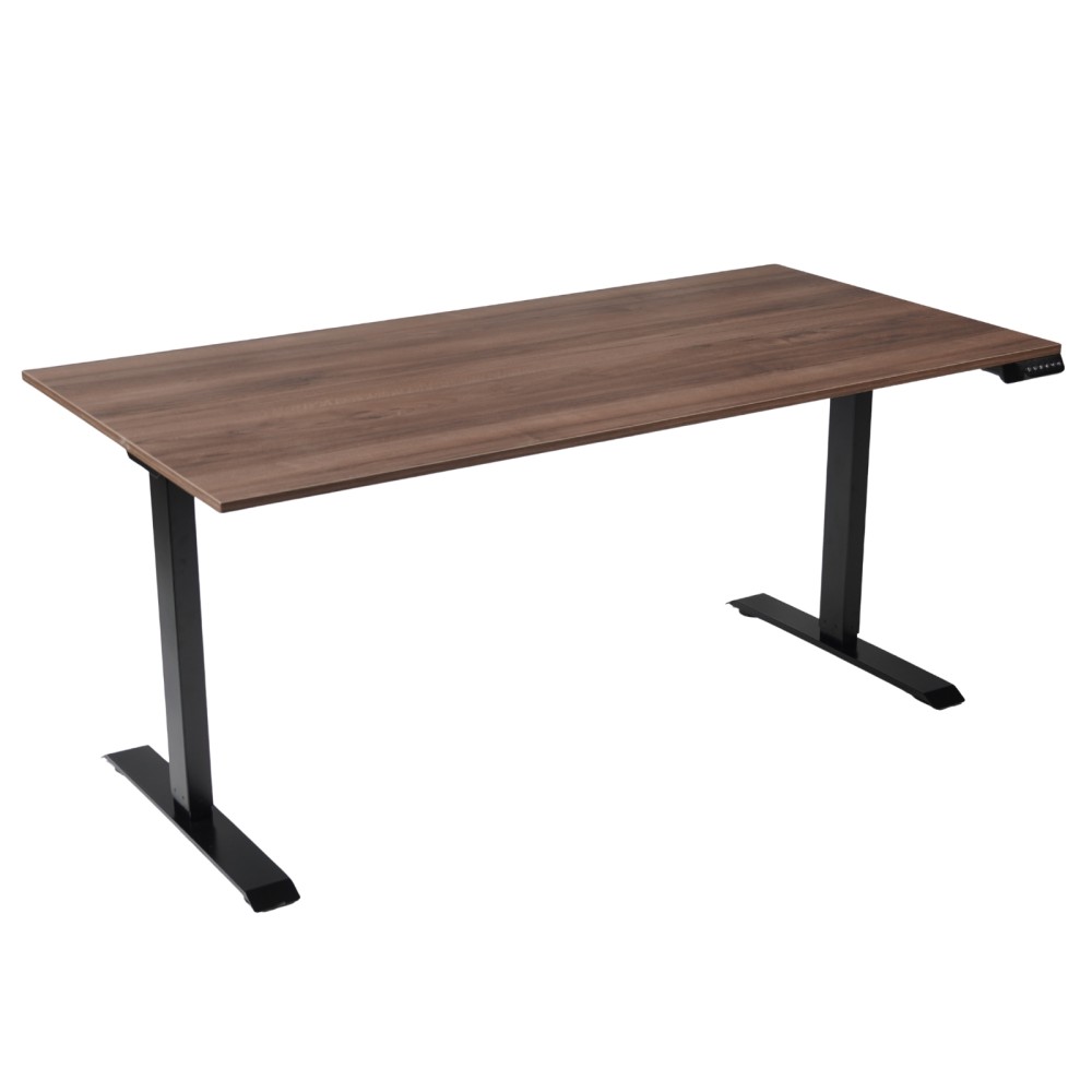 Bureau assis-debout Start-Up 180x80 cm coloris plateau noyer foncé et piètement noir