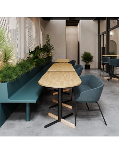 Banquette Ox:co bleue en situation autour d’une table - Ox:co