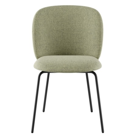 Chaise tapissée vert clair avec piètement métallique noir, vue de face - Volta
