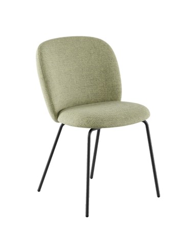 Chaise tapissée vert clair avec piètement métallique noir, vue de trois-quarts - Volta