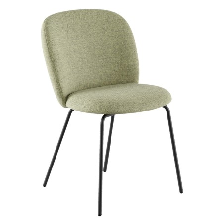 Chaise tapissée vert clair avec piètement métallique noir, vue de trois-quarts - Volta