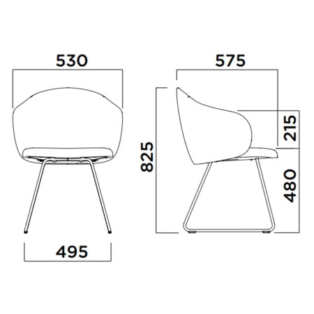 Dimensions chaise tapissée avec piètement luge métallique - Volta