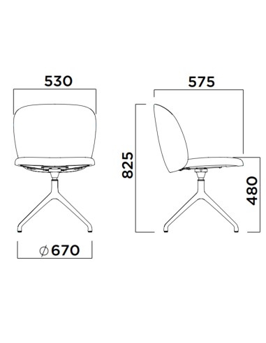 Dimensions chaise Volta pivotante avec piètement étoile - Volta
