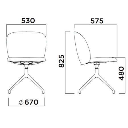 Dimensions chaise Volta pivotante avec piètement étoile - Volta