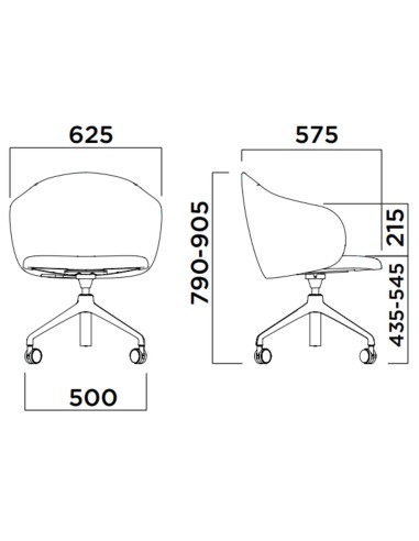 Dimensions détaillées de la chaise Volta sur roulettes : hauteur, largeur, profondeur et proportions précises – Volta
