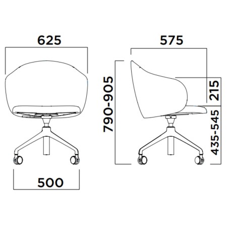 Dimensions détaillées de la chaise Volta sur roulettes : hauteur, largeur, profondeur et proportions précises – Volta